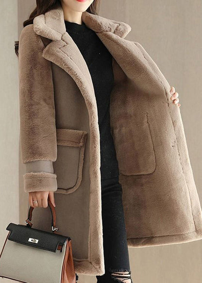 Pink Peter Pan Collar Faux Suede Patchwork Faux Leather Coat Winter