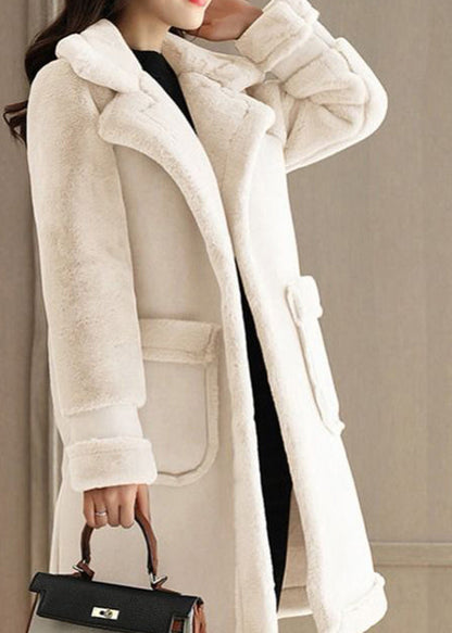 Pink Peter Pan Collar Faux Suede Patchwork Faux Leather Coat Winter