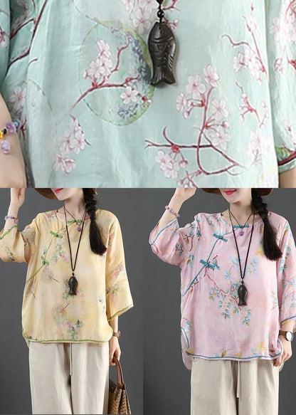 Pink Print Linen Oriental Summer Shirts