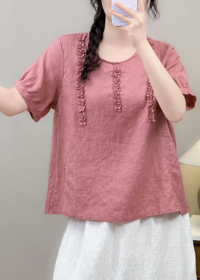 Pink Ruffled Cotton Shirt Top Summer