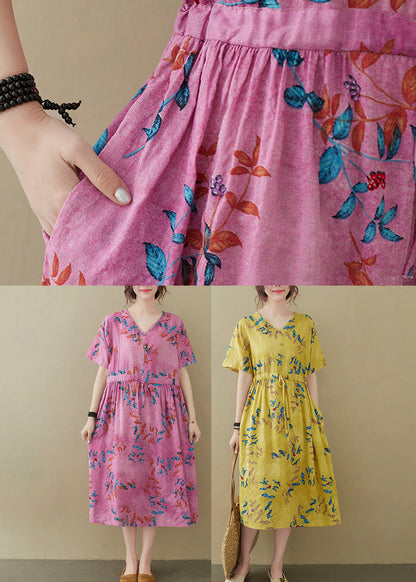 Pink V Neck Button Party Maxi Dress Short Sleeve