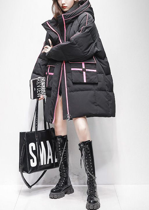 Pink Zip Up Pockets Hooded Duck Down Puffer Coat Winter