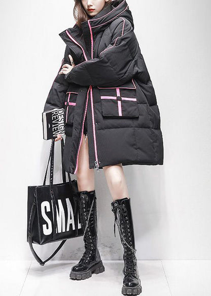 Pink Zip Up Pockets Hooded Duck Down Puffer Coat Winter