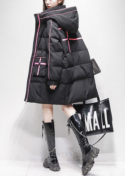 Pink Zip Up Pockets Hooded Duck Down Puffer Coat Winter