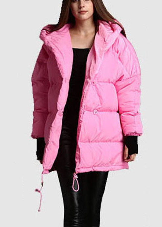 Pink Hooded Drawstring Winter Duck Down Coat