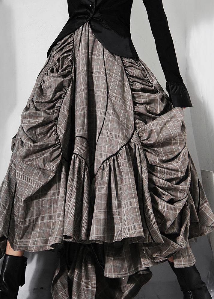 Plaid Asymmetrical Design Cinched Summer a Line Skirt