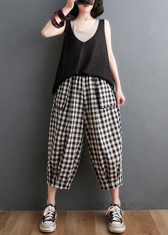 Yellow Elastic Waist Harem Pants Summer Cotton Linen