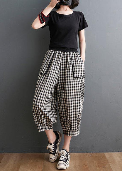 Red Elastic Waist Harem Pants Summer Cotton Linen