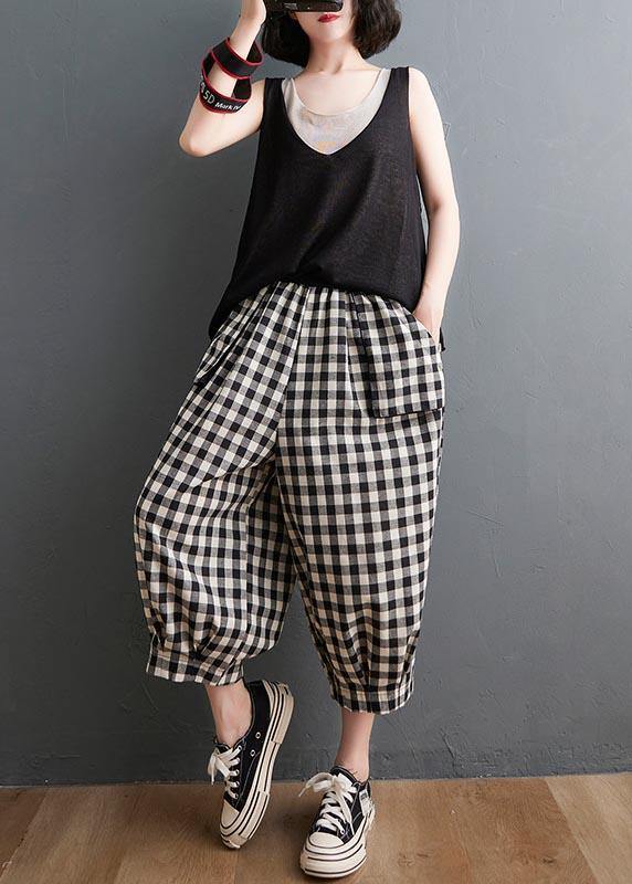 Red Elastic Waist Harem Pants Summer Cotton Linen