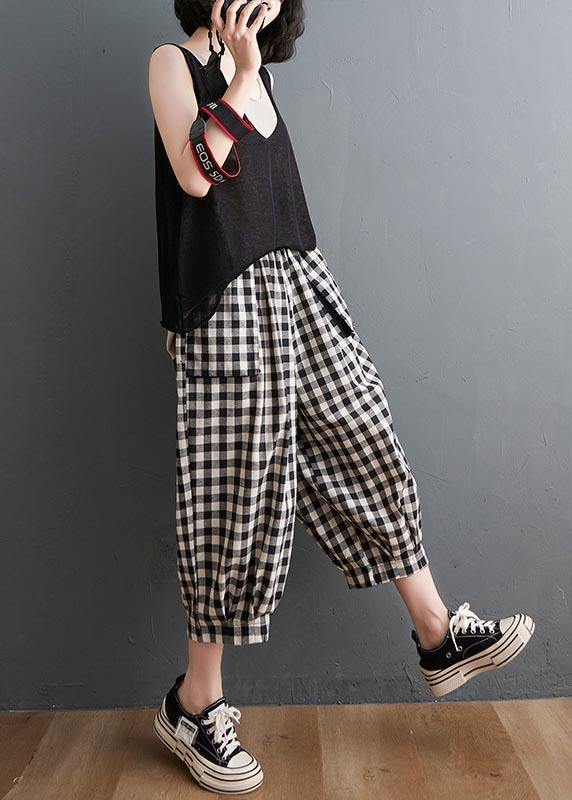 Red Elastic Waist Harem Pants Summer Cotton Linen