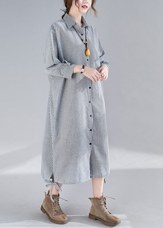 Plaid Peter Pan Collar Button Side Open Long Shirts Dress Fall