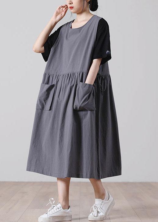 Pockets Orange Mid Big Hem Summer Cotton Dress