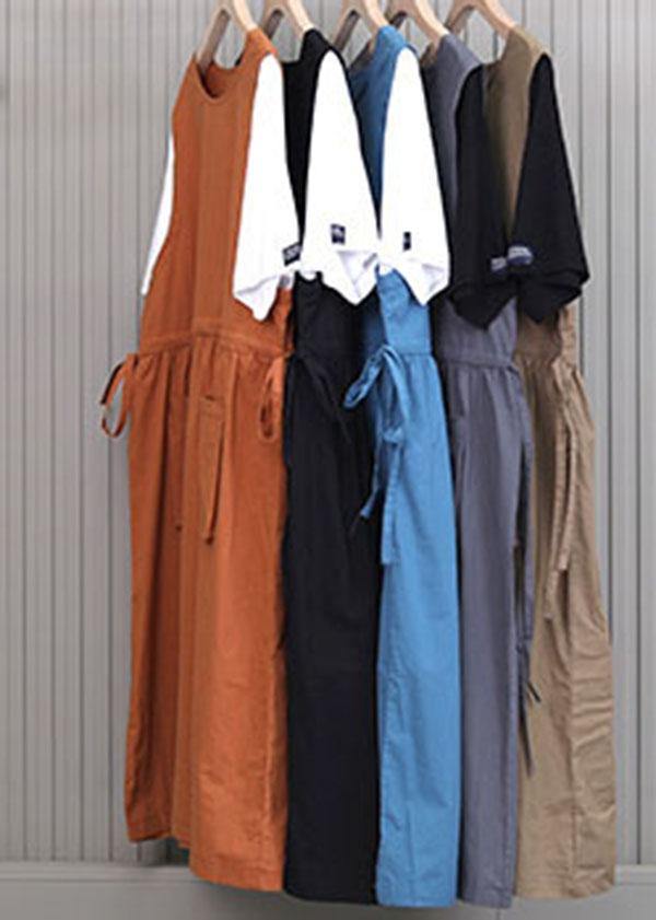 Pockets Orange Mid Big Hem Summer Cotton Dress