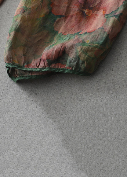 Print Lace Up Elastic Waist Cotton Crop Pants Spring