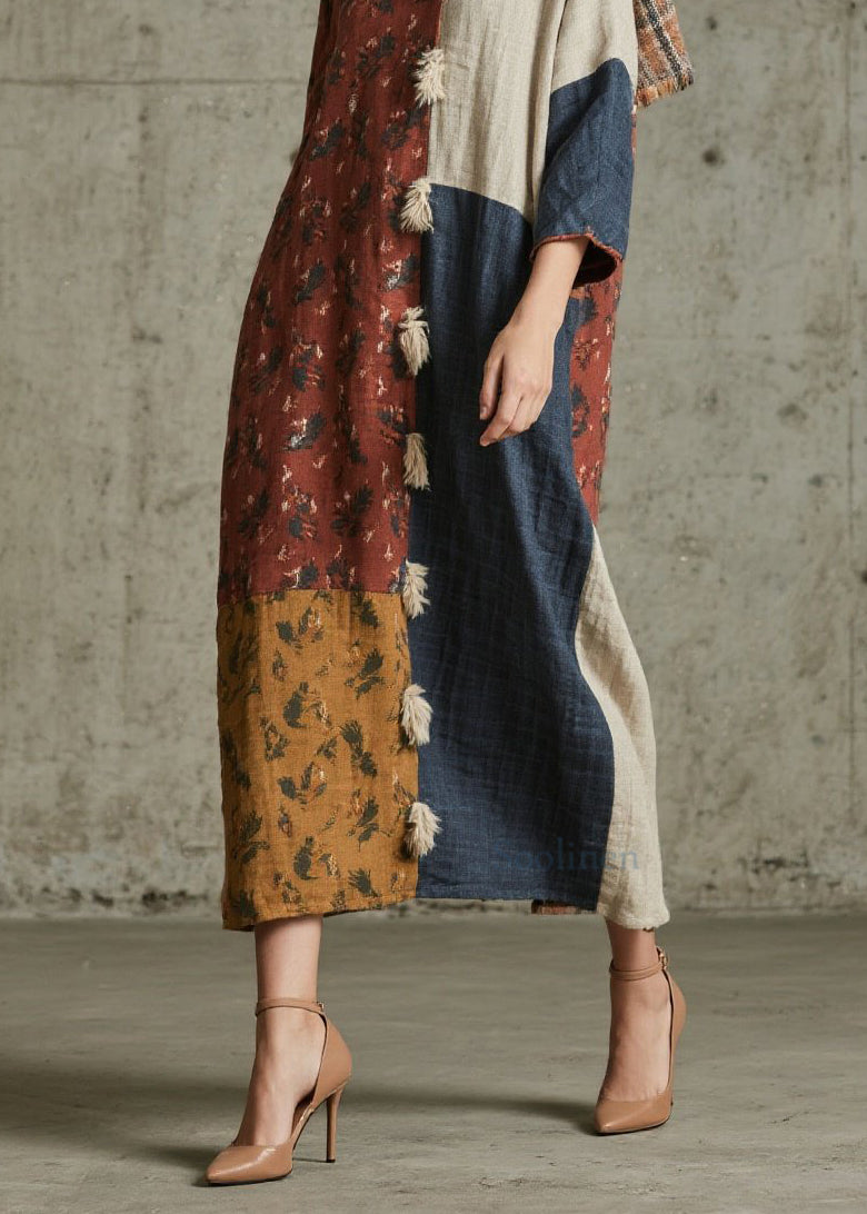 Print Patchwork Cotton Maxi Dresses Fall