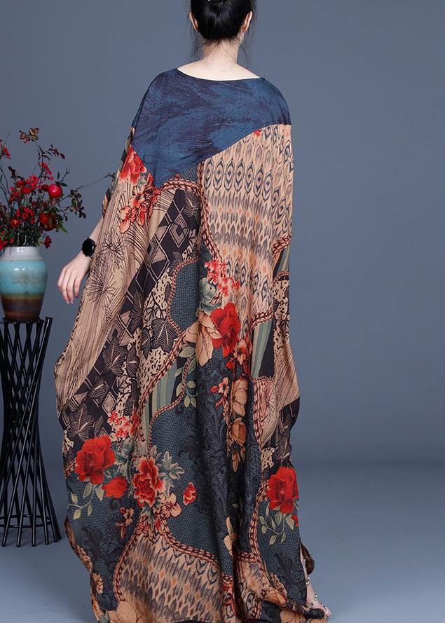 Print Asymmetrical Design Patchwork Silk Vacation Dresses Summer