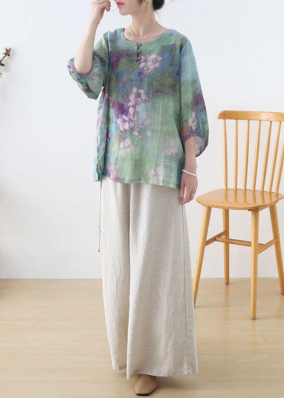 Purple Button Print Fall Three Quarter Sleeve Top