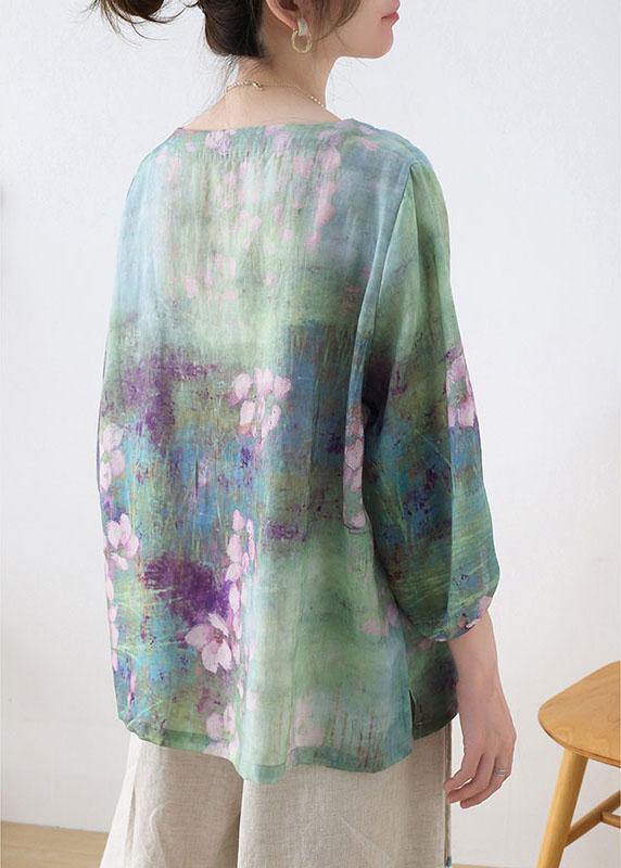 Purple Button Print Fall Three Quarter Sleeve Top