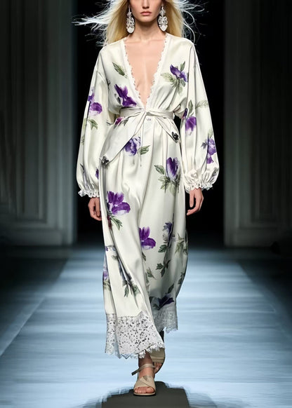 Purple Patchwork Silk Tunic Dresses Spring