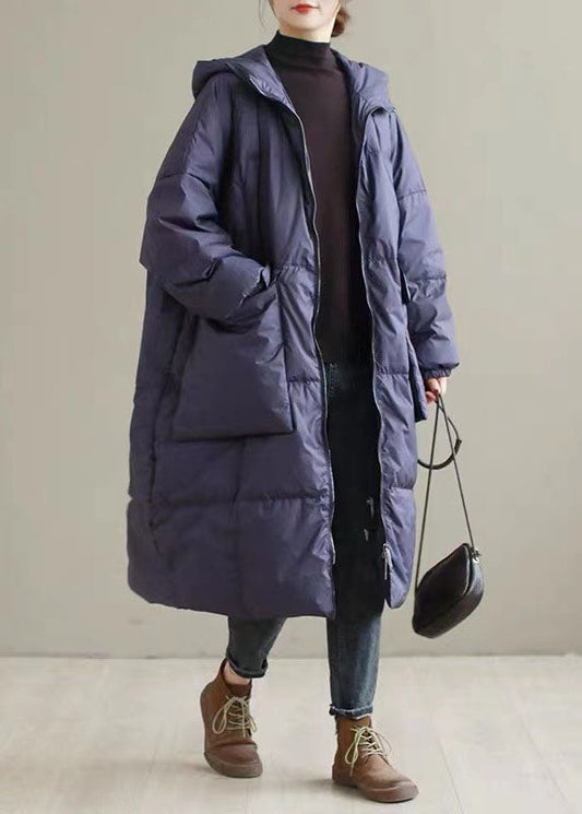 Purple Hooded Thick Cotton Blend Coats Winter
