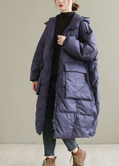 Purple Hooded Thick Cotton Blend Coats Winter