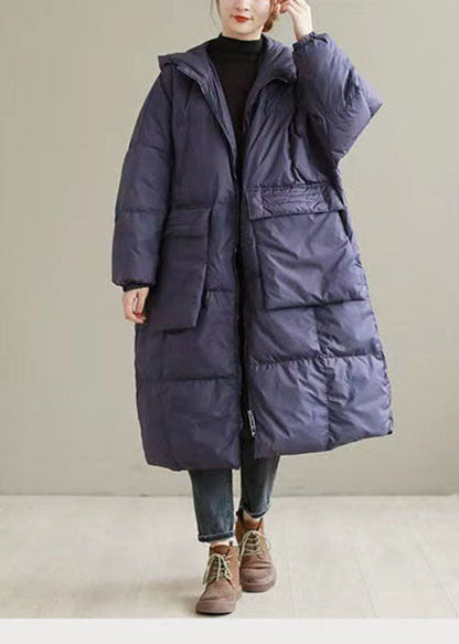 Purple Hooded Thick Cotton Blend Coats Winter