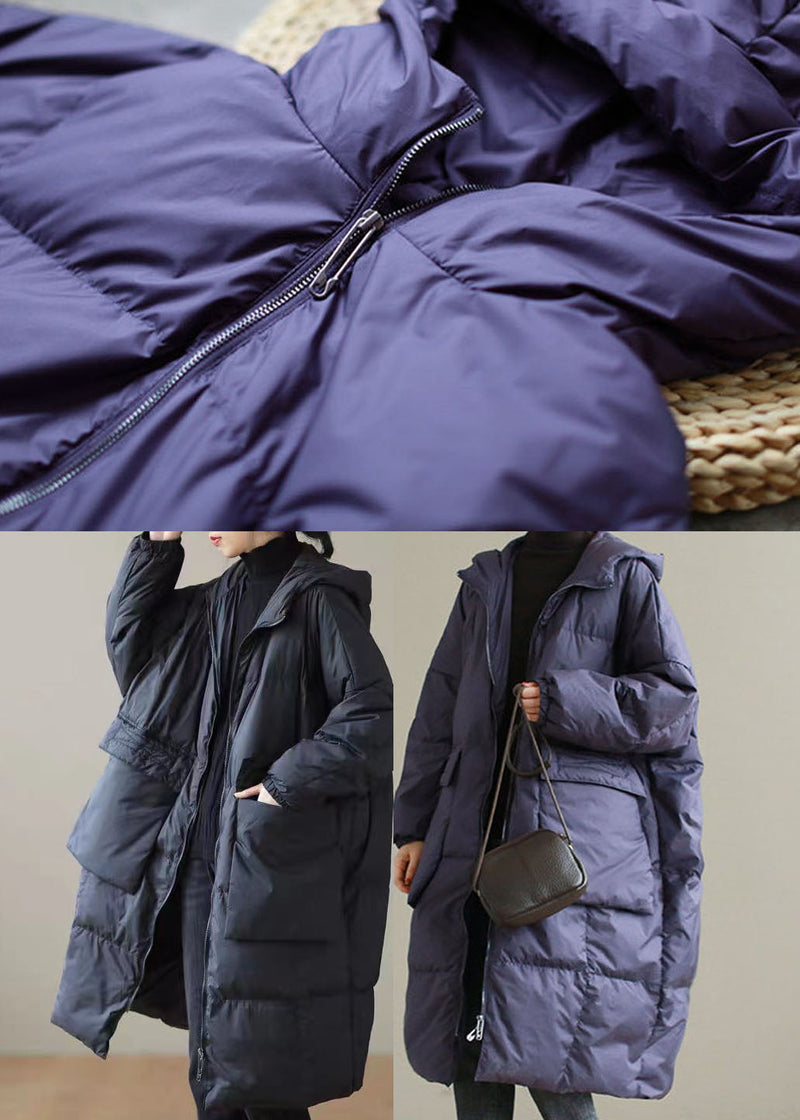 Purple Hooded Thick Cotton Blend Coats Winter