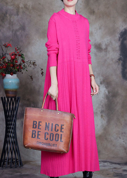 Purple O-neck Knit Sweater Dress Winter