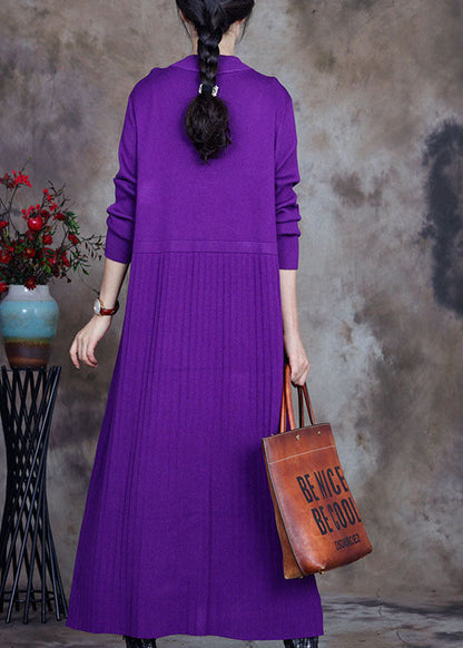Purple O-neck Knit Sweater Dress Winter