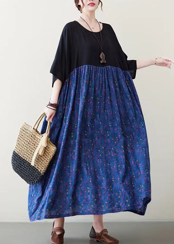 Purple Patchwork Wrinkled Maxi Dress Summer