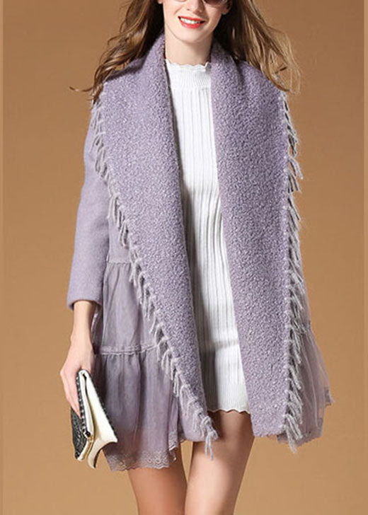 Purple Peterpan Collar Patchwork Lace Fall Woolen Coat