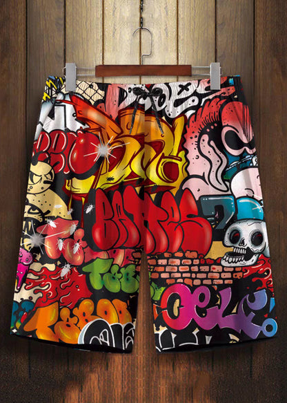 Purple Print High Waist Cotton Pants Beach Shorts Summer
