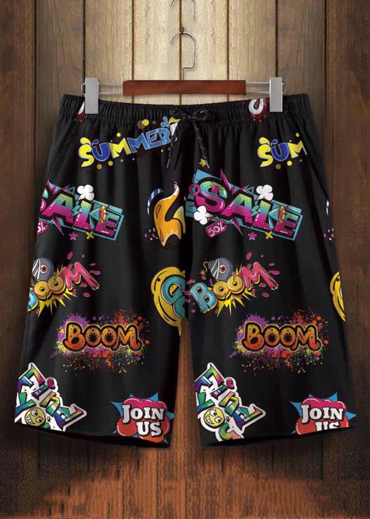 Purple Print High Waist Cotton Pants Beach Shorts Summer