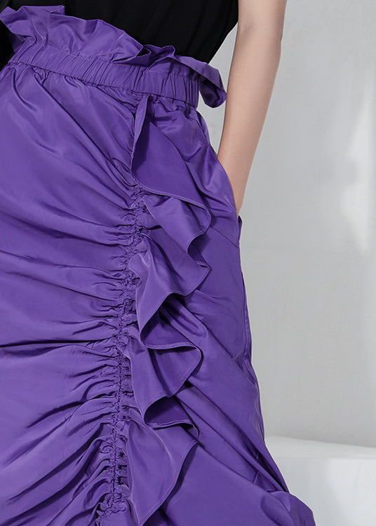 Purple Ruffled Drawstring Skirt Spring
