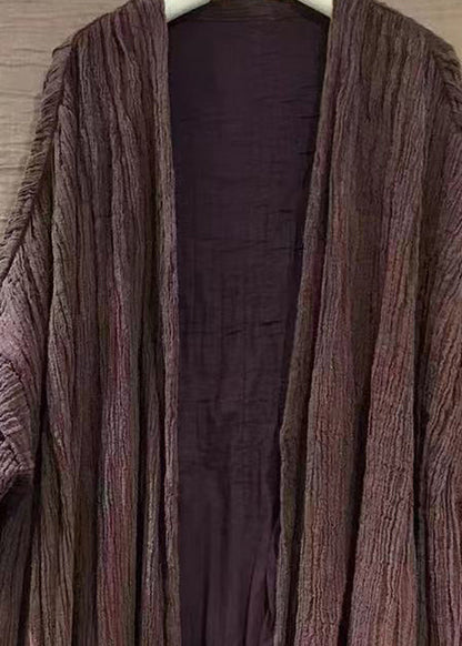 Purple V Neck Linen Cardigans Long Sleeve