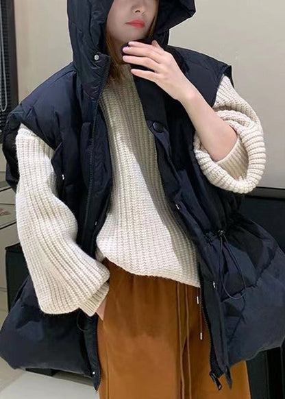 Purple Zip Up Drawstring Duck Down Hooded Vest Sleeveless