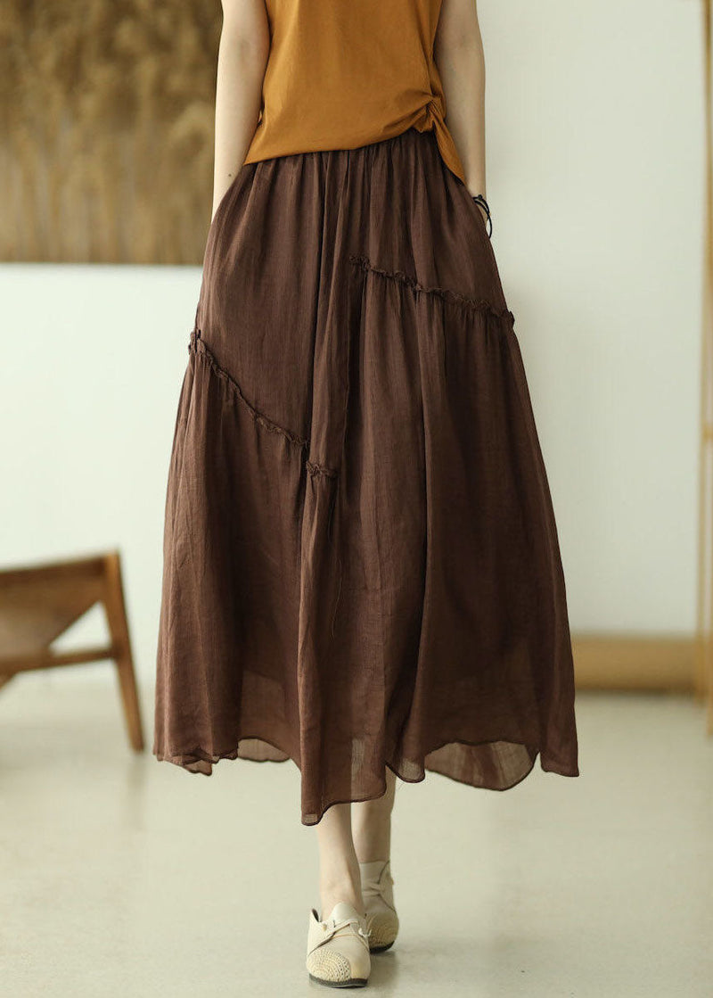Purple Elastic Waist Asymmetrical a Line Skirts Spring