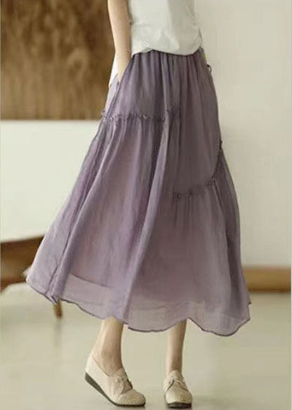 Purple Elastic Waist Asymmetrical a Line Skirts Spring