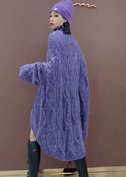Purple Low High Design Long Knit Dress Spring