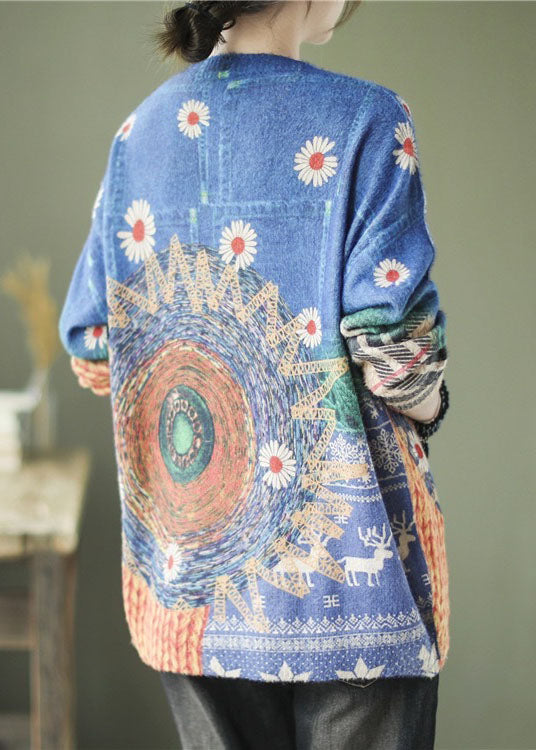 O-neck Print Fall Knitted Sweater Tops