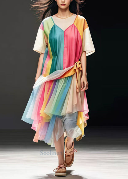 Rainbow Oversized Patchwork Tulle Dress Summer