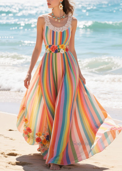 Rainbow Striped Exra Large Hem Chiffon Beach Dresses Summer