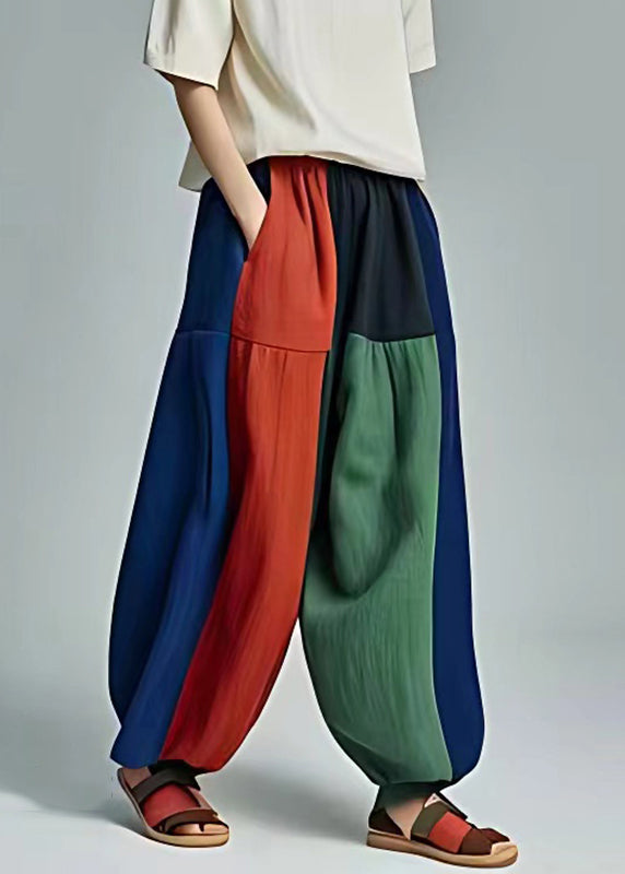 Rainbow Striped Pockets Patchwork Wide Leg Pants