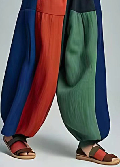 Rainbow Striped Pockets Patchwork Wide Leg Pants