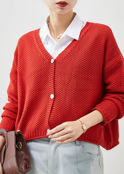 Red Button Down Knit Loose Cardigan Spring