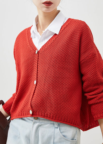 Red Button Down Knit Loose Cardigan Spring