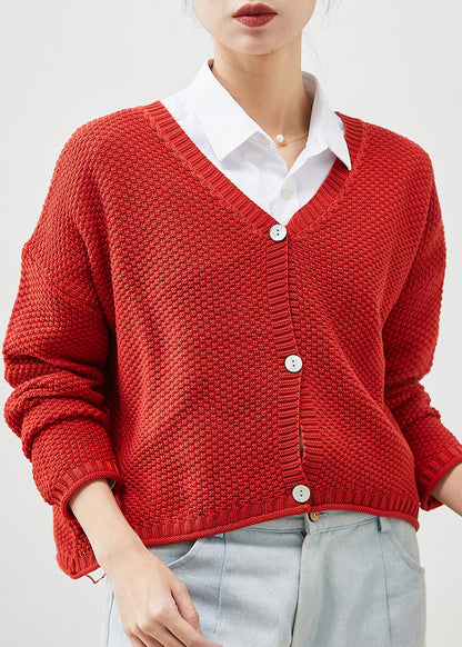 Red Button Down Knit Loose Cardigan Spring