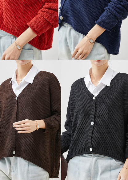 Red Button Down Knit Loose Cardigan Spring