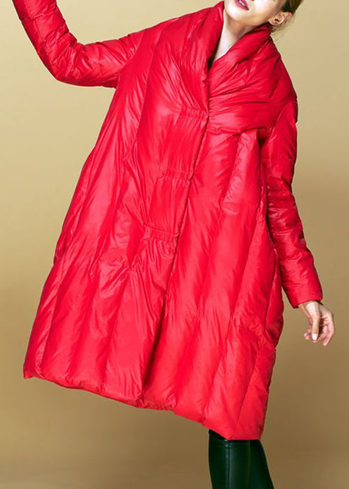 Red Button Pockets Duck Down Coat Winter