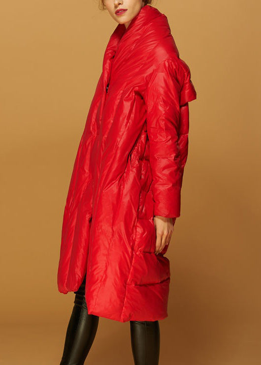 Red Button Pockets Duck Down Coat Winter